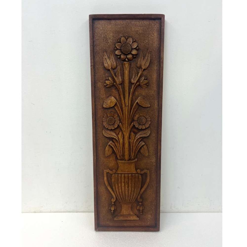 Vintage Resin Wall Hanging Arts & Crafts Floral Sunflowers Vase Plaque MCM Art